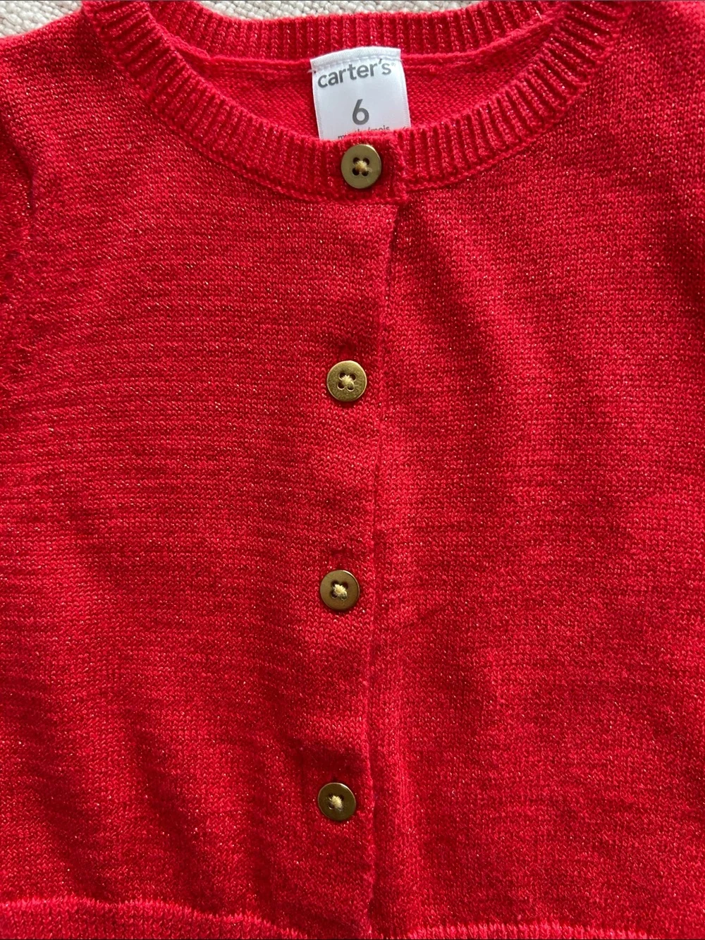 Carter's Bright Red Sparkly Knit Baby Cardigan Size 6M NWT